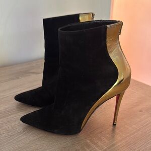 Christian Louboutin Suede Black and Gold Heeled Ankle Boots